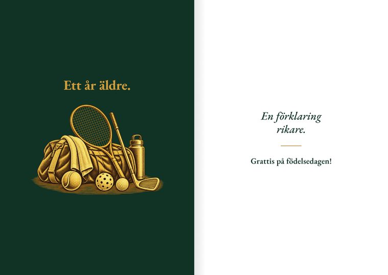Kortet Ett år äldre, framsida och insida.