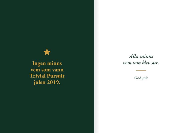 Kortet Julen 2019, framsida och insida.